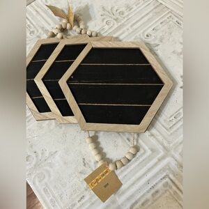 Lot of 3 9in Crafters Square Wooden Hexagon Chalkboard Shiplap Beaded Hanger DIY
